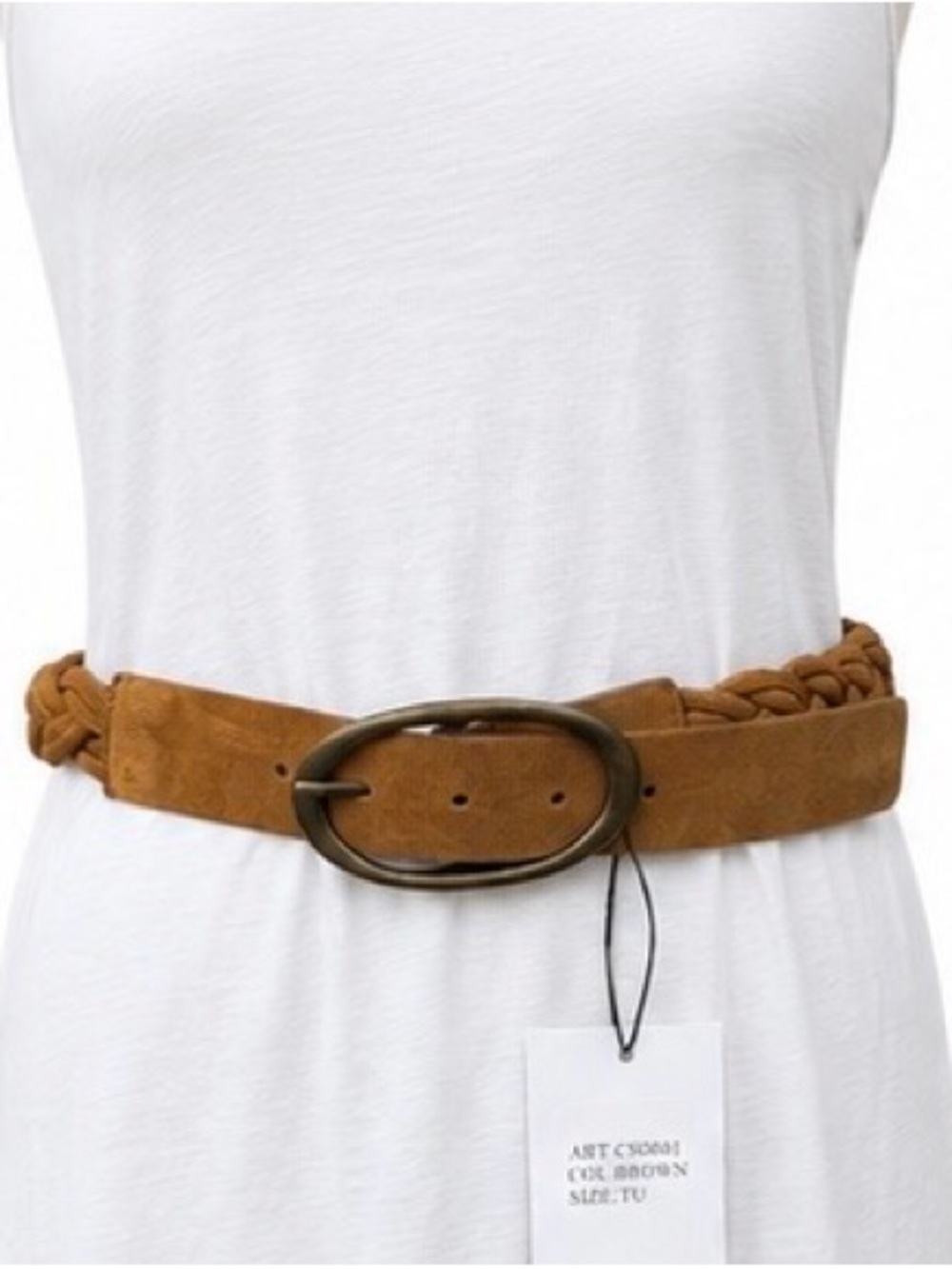 Martina Mori Italian Genuine Leather Braided Belt Brown Suede Boho Western NWT